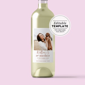 Ceramica Minimalist 21st Birthday Photo Wine Label Template, Custom Party Favors, Personalized Wine Label, Wine Gift Label #045