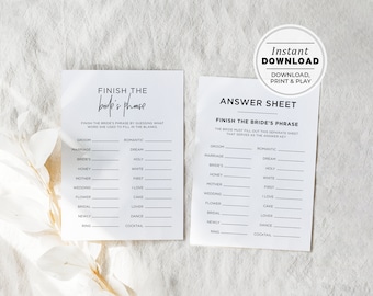 Juliette Bridal Shower Finish the Bride's Phrase Game, Wedding Shower Game, Hen's Party Game | INSTANT DOWNLOAD #004