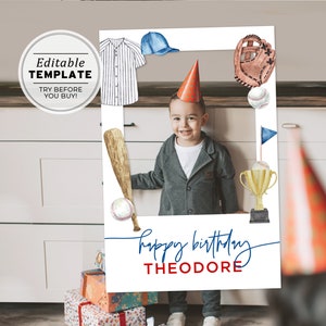 Minimalist Baseball Theme Kids Photo Frame Prop Frame Printable, Photo Booth Prop | EDITABLE TEMPLATE #016