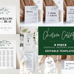 Minimalist Hochzeit Bundle Vorlage, bearbeitbare Hochzeitsvorlage, druckbare Hochzeitsempfang Zeichen, Hochzeitsempfang Bundle #042