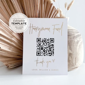 Juliette Gold Minimalist Honeymoon Fund QR Code Printable Sign | EDITABLE TEMPLATE #004