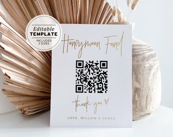 Juliette Gold Minimalist Honeymoon Fund QR Code Printable Sign | EDITABLE TEMPLATE #004