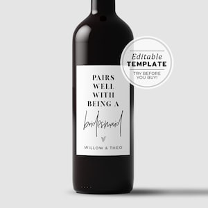 Custom Bridal Party Wine Gift Tag Template, Wine Bottle Custom Label Template, Wine Wedding Favor | EDITABLE TEMPLATE #004 Juliette