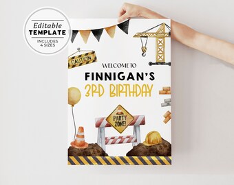 Construction Birthday Welcome Sign, Builder Party Sign | EDITABLE TEMPLATE #109 Benson