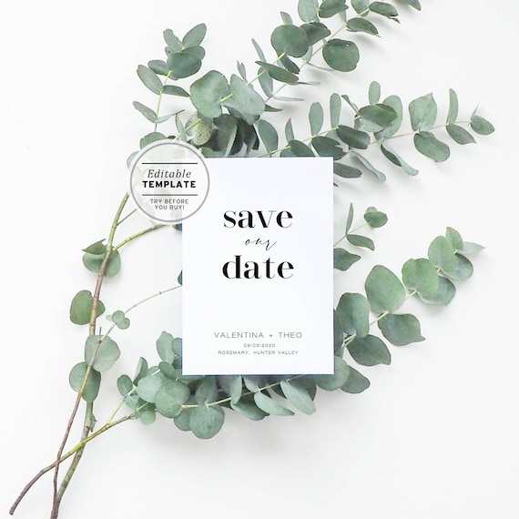 Mr White Minimalist Wedding Save Our Date Card Printable Editable Template Download #001