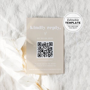 Scandi Minimalist QR Code Response Card, Qr Code Rsvp Card, Rsvp Online, Printable | EDITABLE TEMPLATE #047