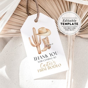 Cowboy Colt Watercolor Party Favor Tag, Thank you Tag | EDITABLE TEMPLATE, Printable #087