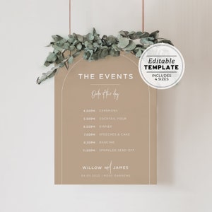 Nue Arch Minimalist Order of Events Wedding Timeline Sign, Wedding Order of the Day, Printable Editable Template #038