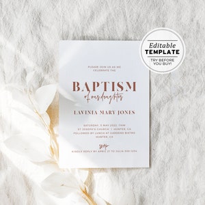 Ceramica Minimalist Baptism Christening Invitation, EDITABLE TEMPLATE, Printable #045