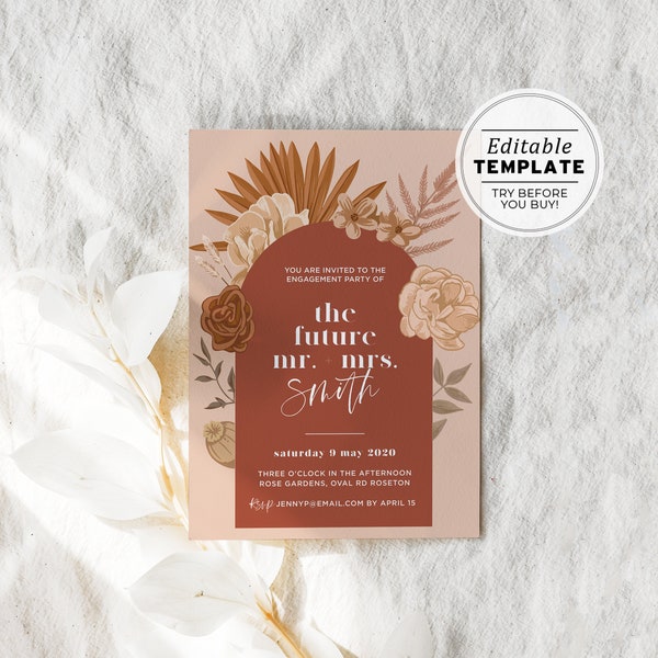 Desert Tan Engagement Party Invitation Template, The Future Mr and Mrs Engagement Party Invite | PRINTABLE EDITABLE TEMPLATE #048