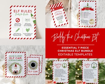 Essential Christmas Elf Bundle Template, 7 piece set, Elf on the Shelf Signs | EDITABLE TEMPLATE Buddy #091