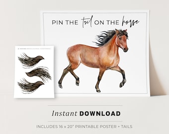 Pin the Tail on the Horse Kids Party Game Printable Poster, Birthday Party Game, INSTANT DOWNLOAD