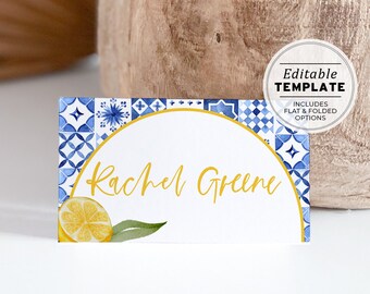 Amalfi Mediterranean Style Place Cards, Editable Place Cards | PRINTABLE EDITABLE TEMPLATE #090