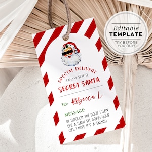 Etiqueta de presente de Natal do Papai Noel secreto, Etiqueta de presente de Natal, Papai Noel secreto para impressão | MODELO EDITÁVEL Bálsamo #091