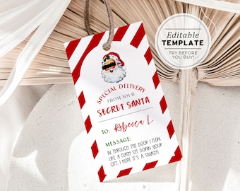 Secret Santa Christmas Gift Tag, Christmas Gift Tag, Secret Santa Printable | EDITABLE TEMPLATE Balsam #091