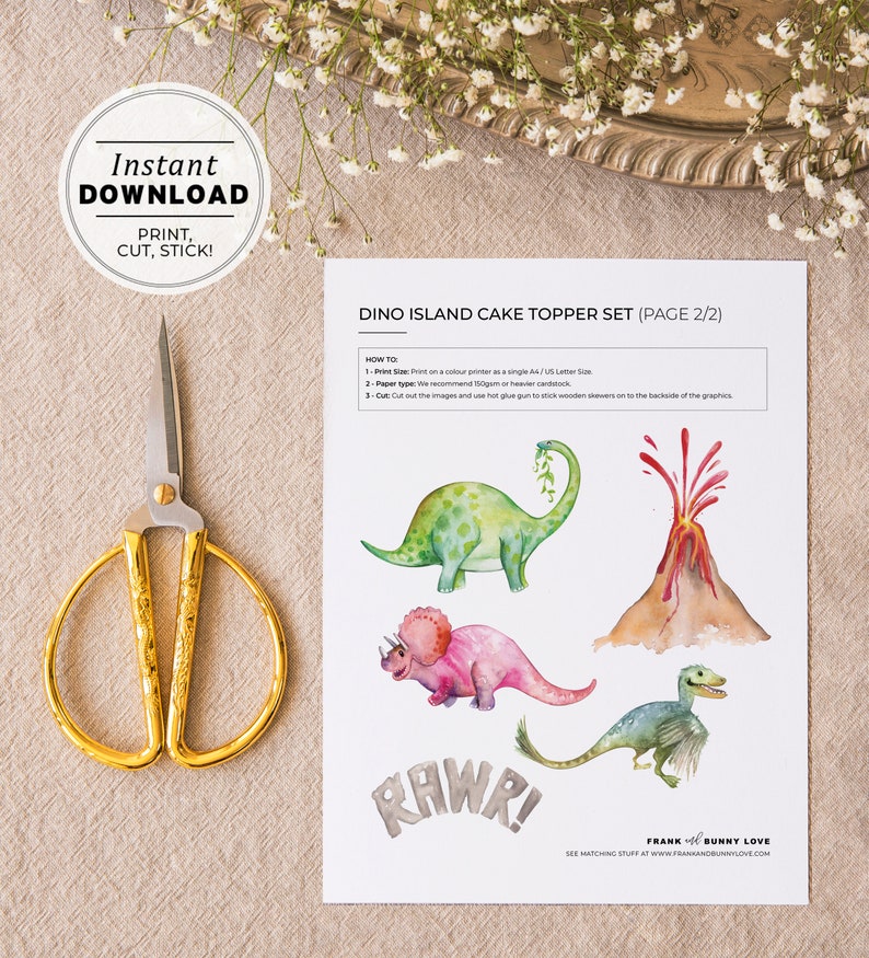 Dino Island Dinosaur Cake Topper, Watercolor Dinosaur Centerpieces, T-Rex Birthday Party, Kids Table Decor INSTANT DOWNLOAD 046 image 4