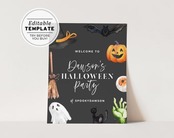 Watercolor Halloween Welcome Sign Poster | EDITABLE TEMPLATE, Printable #080