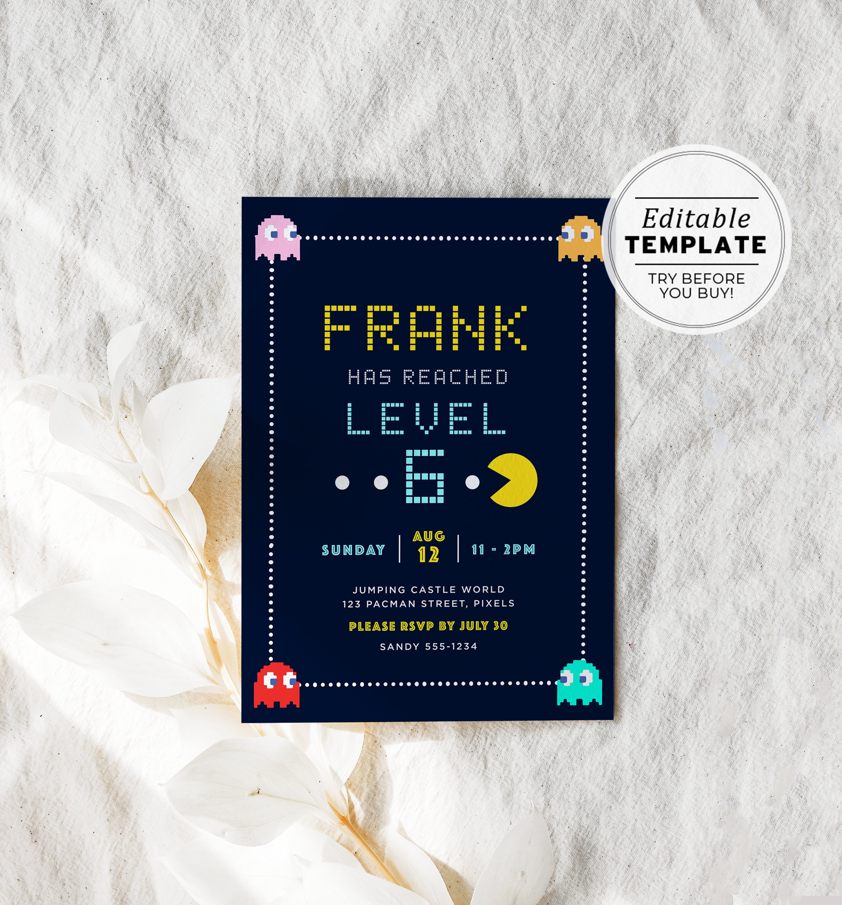 Arcade Game Theme Birthday Party Invite Template Level up Etsy