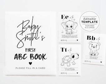 ABC Baby Shower Coloring Book, Baby's First ABC Book, Baby Shower Game, Baby Alphabet Book, Printable Editable Template #004 Juliet