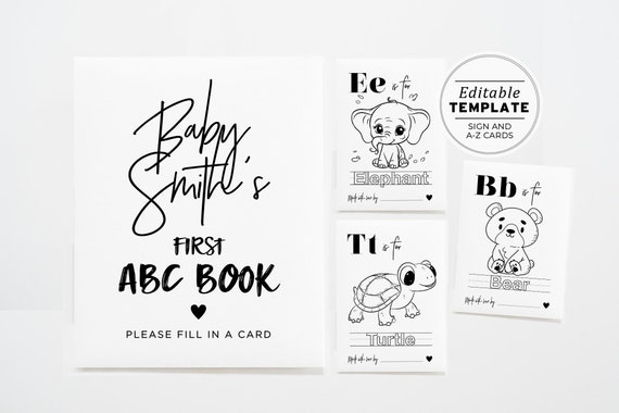 ABC Baby Shower Coloring Book, Baby's First ABC Book, Baby Shower Game, Baby Alphabet Book, Printable Editable Template #004 Juliet