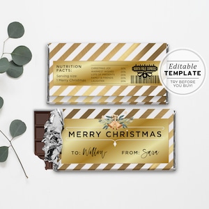 Modelo de embalagem de chocolate de Natal, presente de chocolate de Natal, barra Hershey&#39;s de 1,55 onças e chocolate Aldi | MODELO EDITÁVEL, para impressão