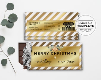 Christmas Chocolate Wrapper Template, Christmas Chocolate Gift, Hershey's 1.55oz Bar & Aldi Chocolate | EDITABLE TEMPLATE, Printable