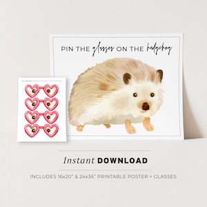 Pin the Glasses on the Hedgehog Kids Party Game Printable Poster, Birthday Party Game, INSTANT DOWNLOAD