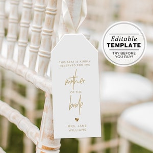 Minimalist Gold Reserved Seating Tag Printable Template | EDITABLE TEMPLATE #017 Juliette