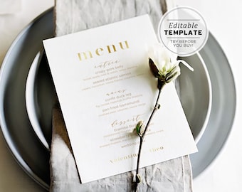 Mr White Gold Minimalist Dinner Menu, Wedding Menu Template, Editable Template, Printable #064