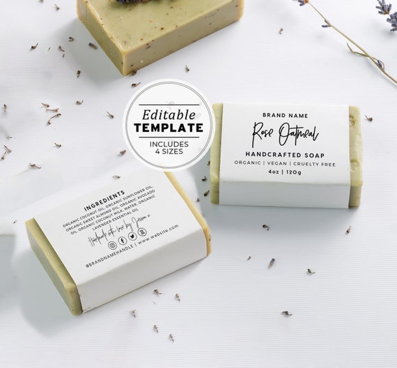 Minimalist Editable Soap Label - 4 SIZES 2.5" x 6"/7"/8"/9", Belly Band, Soap Packaging | EDITABLE TEMPLATE #050 #043 Juliette