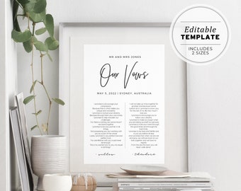 Juliette Minimalist Wedding Vows Keepsake Template, Printable | EDITABLE TEMPLATE #004
