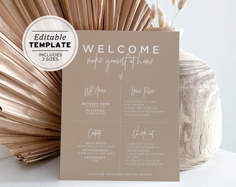 Nue Minimalist Holiday Rental Welcome Sign Template Printable | EDITABLE TEMPLATE #052 #043