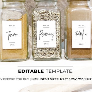 Minimalist Spice Jar Label Template, 3 Sizes Pantry Printable | EDITABLE TEMPLATE #004