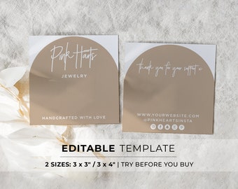 Editable Bracelet Display Card Template, 2 Sizes - 3x3" / 3x4" #052 #043 Nue Arch