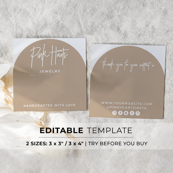 Editable Bracelet Display Card Template, 2 Sizes - 3x3" / 3x4" #052 #043 Nue Arch