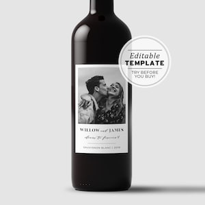 Wine Labels, Photo Wine Label Template, Minimalist Wedding Favor, Custom Wine Label, Personalized Gift, Wine Gift Label #001 Mr White