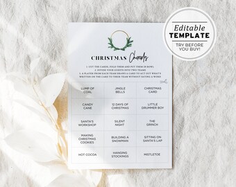 Christmas Charades Game, Printable Holiday Game, Christmas Party Game, Office Christmas Game, Family Xmas Game | EDITABLE TEMPLATE #023