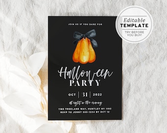 Minimalist Halloween Party Invitation Template, Printable Halloween Party Invite | EDITABLE TEMPLATE