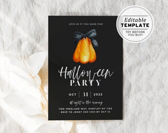 Minimalist Halloween Party Invitation Template, Printable Halloween Party Invite | EDITABLE TEMPLATE