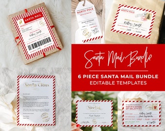 Essential Santa Mail Christmas Bundle, 6 piece Christmas Santa Mail Printable | EDITABLE TEMPLATE #091