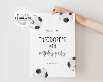 Minimalist Soccer Birthday Welcome Sign Poster | EDITABLE TEMPLATE, Printable #077