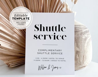 Mr White Minimalist Wedding Shuttle Service Sign | PRINTABLE EDITABLE TEMPLATE #001
