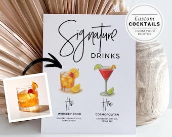Custom Wedding Bar Sign – Your Real Cocktails in Watercolour | Personalised Drink Sign from Photos | Digital Download #004 Juliette