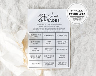 Juliette Charades Bridal Shower Game, Wedding Shower Game, Hen's Party Game, Bachelorette Party Game, Editable Template #004