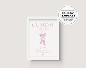 Ballerina Watercolor Customizable Blank Sign Printable Template 5x7" #086