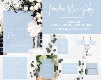 Powder Blue Baby Shower Bundle Templates, Baby Shower Games, Baby Shower Invite, Baby Shower Welcome Sign #036