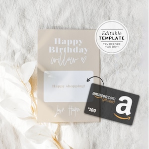 Porta-cartão-presente minimalista Scandi, cartão 4x6, presente de aniversário, cartão-presente de aniversário | MODELO EDITÁVEL #047