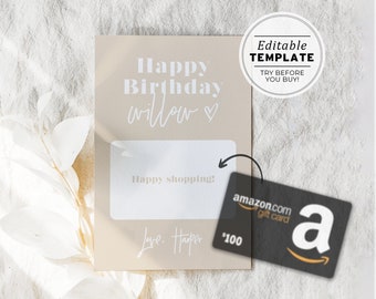 Scandi Minimalist Gift Card Holder, 4x6 card, Birthday Gift, Birthday Gift Card | EDITABLE TEMPLATE #047
