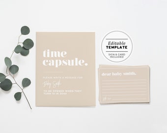 Time Capsule Baby Shower Sign and Card, Printable | EDITABLE TEMPLATE #047 Scandi Minimalist