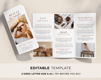 Ceramica Minimalist Spa Brochure, Tri-Fold Day spa Price List, Small Business Printable | EDITABLE TEMPLATE #043 #070